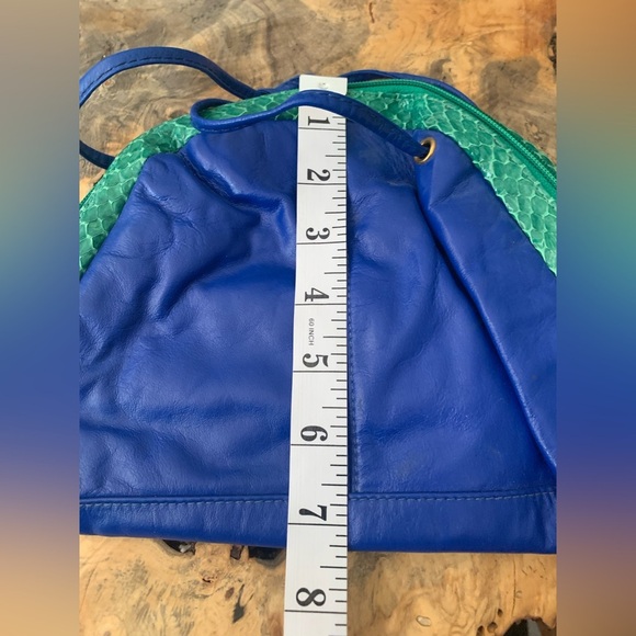 Vintage Genuine Eelskin Blue & Teal Green Accordion Clutch Bag - Picture 5 of 5